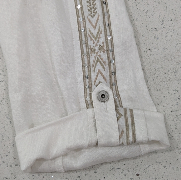 INC International Concepts Woman 100% Linen White Crop Capri Pants Embroidered 8 - Picture 10 of 13